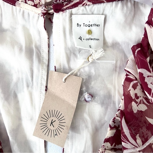 By Together Ruffle Long Sleeve Mini Dress Red and Cream Size Small New With Tags - Picture 7 of 8